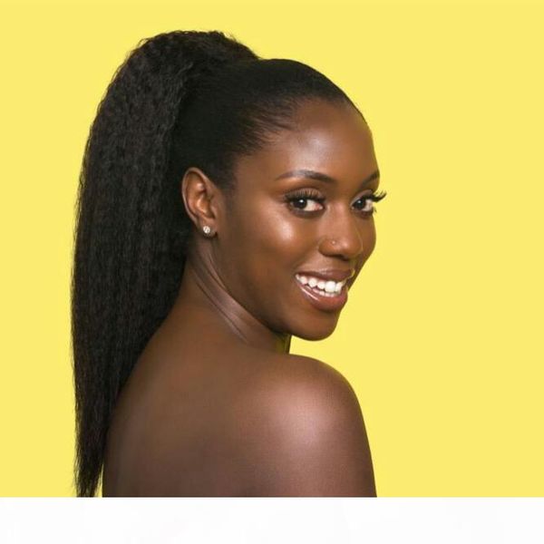 

120gunprocessed brazilian virgin hair drawstring ponytail human hair kinky straight ponytail 8a coarse yaki human hair pony tails extensions, Black