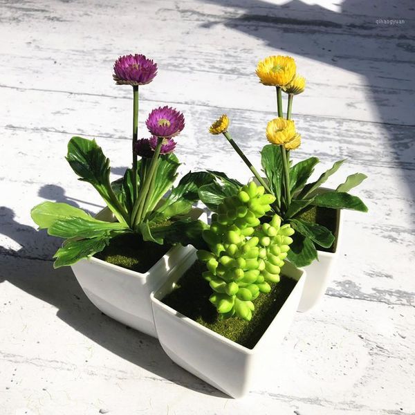 

indigo - (1 set )artificial succulent aloe plant with square vase desert plastic bonsai plant office table decoration greenery1