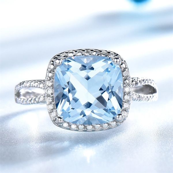 Umcho Romantic Created Sky Blue Topaz Gemstone Aquamarin Ringe 925 Sterling Silberringe für Frauen Engagement Geschenk Fine Schmuck Y200321