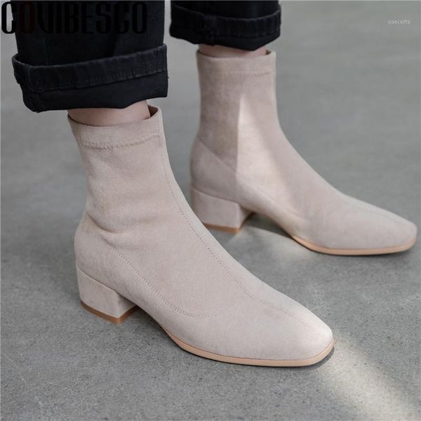 

covibesco fashion concise suede leather women's ankle boots 2020 autumn winter high heels pumps working shoes woman heels1, Black