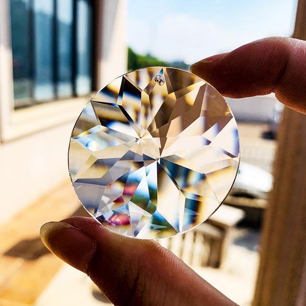 

45mm round clear crystal prisms flower suncatcher pendants hanging for chandelier parts diy home wedding decor accessories h qylase