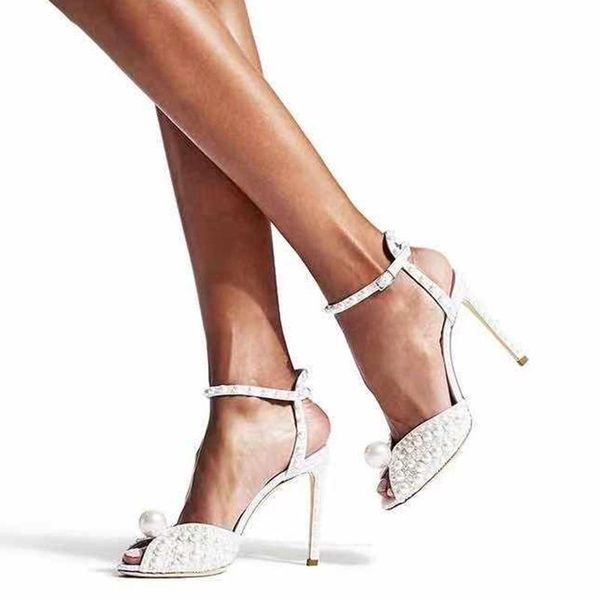 

sandals round peep toe buckle strap bling diamonds pearl ornament luxury women latest fashion high heel shoes for girls, Black