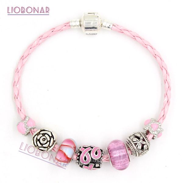 

awareness jewelry european shipping bead style breast cancer pink ribbon bracelet wholesale