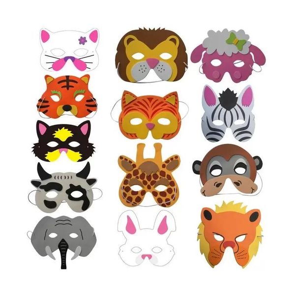 Assorted EVA Foam Animal Máscaras Para Crianças Favores De Festa De Aniversário Vestido Up Costume Zoo Jungle Party Fontes
