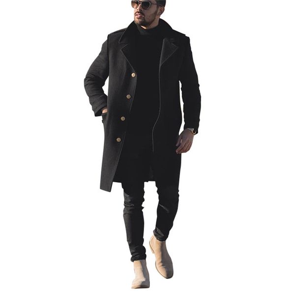 

loose mens wool blends solid color single breasted casual coats black color winter men designer outerwear clothes