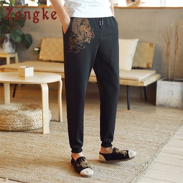 

zongke autumn chinese dragon casual pants men's harem pants hip hop joggers men pants japanese streetwear men clothing 5xl 201128, Black