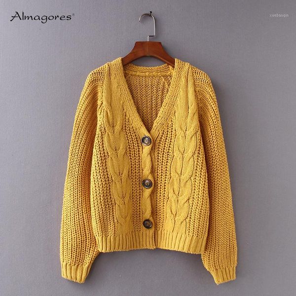 

coarse knitted twisted sweater cardigan women winter single breasted female cardigans long sleeve solid casual loose sweaters1, White;black