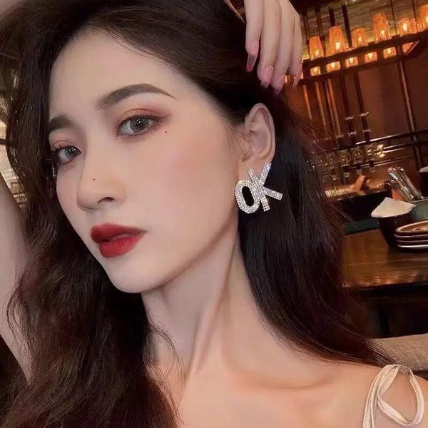 

2020 shining crystal women's earrings fashion letter ok earrings exquisite luxury jewelry christmas party accessories1, Golden;silver
