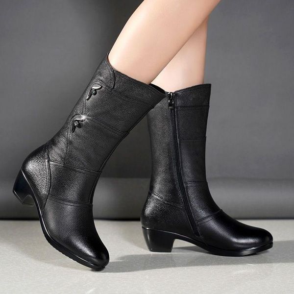 

2020 women's boots thick-heeled boots mother's cotton shoes large size women's zip warm knight autumn winter shoes, Black
