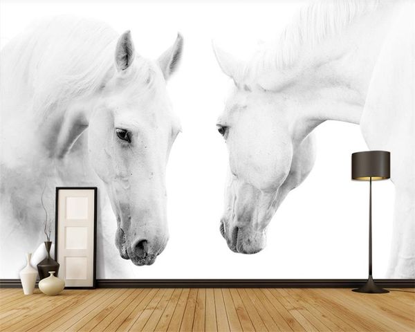 3D Animal Wallpaper 3D Papel de Parede House O Heroic White Horse Premium Interior Decoração de Interiores 3D papel de parede