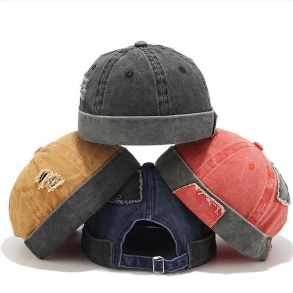 

2021 vintage hip hop men hat washed cotton retro skull cap adjustable brimless hat landlord breathable beanie sailor cap