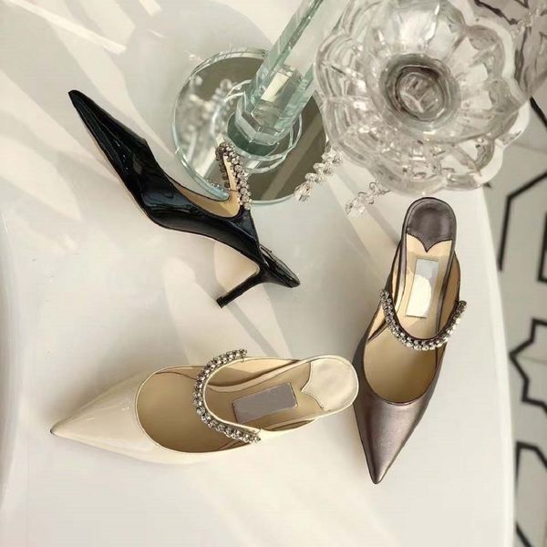 

classic fashion designer high heels ladies dress shoes crystal chain embroidered satin heel sandals tech fabric sandals with box, Black
