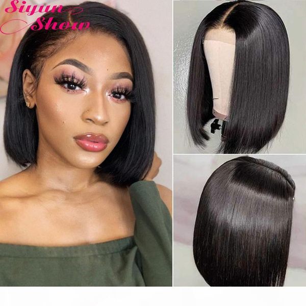 

siyun show short bob wigs 4x4 lace closure wig brazilian straight human hair wigs for black women 150% perruque cheveux humain, Black;brown