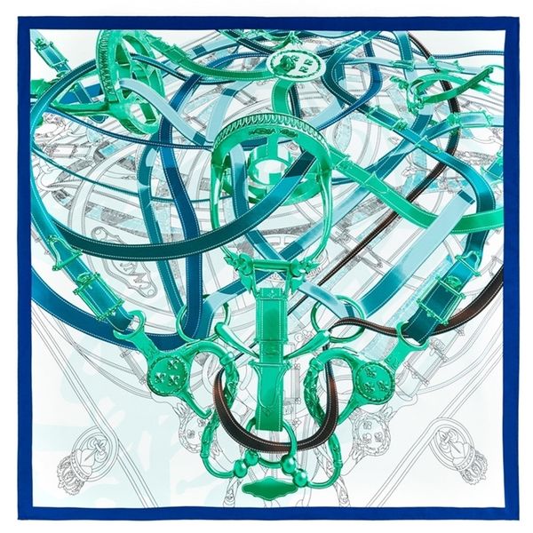

pobing manual hand rolled twill silk scarf women belt print square scarves echarpes foulards femme wrap lady bandana hijab 90cm 201218, Blue;gray