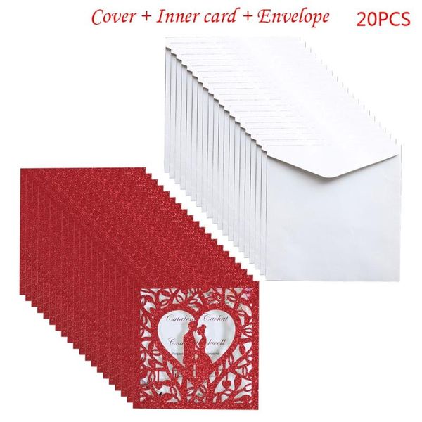 

20pcs/set wedding invitations cards glitter hollow greeting card invite envelope e56e