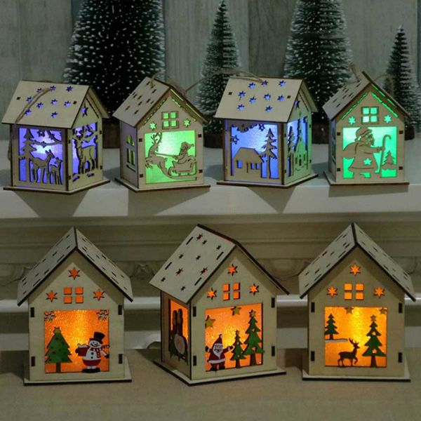 Mum ışığı Noel ahşap ev Noel kütük kabin asma ahşap kiti bulmaca oyuncak ev Noel dekorasyon hediyesi