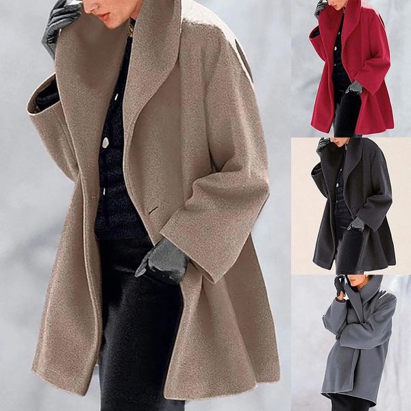 

autumn winter new women's shawl collar buttons hooded jacket long coat outerwear loose comfortable warm trench coats, Black;brown
