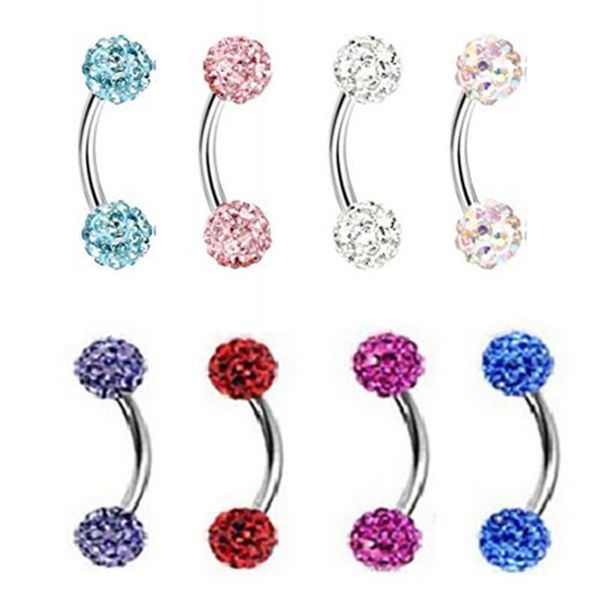 

2pcs stainless steel eyebrow piercing ring crystal curved glitter eyebrow helix piercing labret ear women body pircing jewelry q sqcxzi, Silver