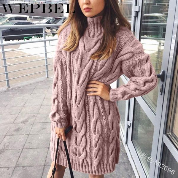 

wepbel winter solid color pullover long sleeve fashion long sweater women's casual o-neck loose knitted sweater1, White;black