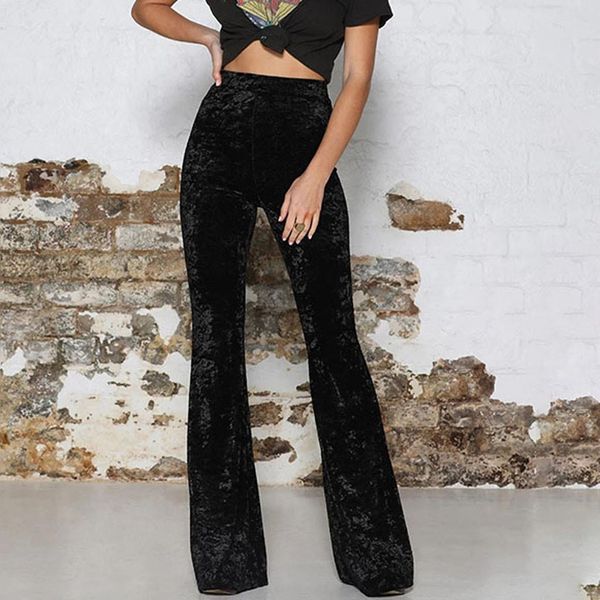 

women vintage velvet pants long flare wide leg trousers lady high waist velour pants red bell bottom streetwear @c27, Black;white