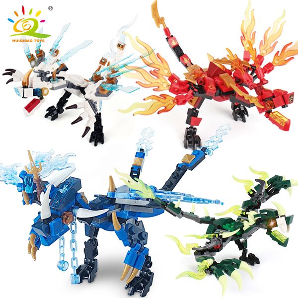 Huiqibao 1set Ninja Dragon Building Blocks Ninja Tijolos Conjunto Ação Kai Jay Zane Cole Figuras City Brinquedos educativos para crianças LJ200928