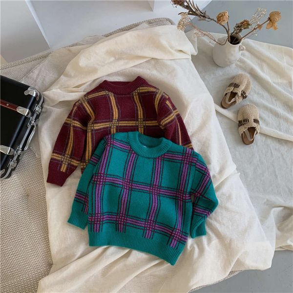 

korean autumn boys' winter 2020 new and girls' plaid thickened neutral children's sweater, Blue