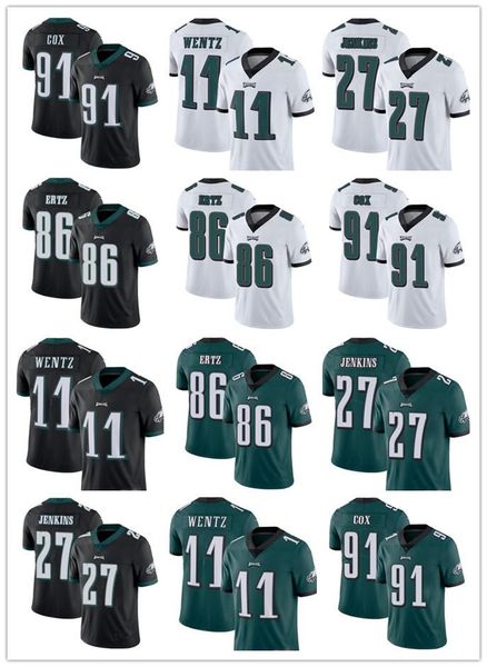 

men women youth philadelphia eagles 11 carson wentz 27 malcolm jenkins 86 zach ertz 91 fletcher cox green football jerseys, Black;red