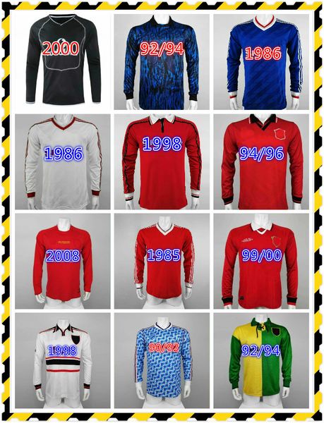

ronaldo rooney saha retro manchester 1999 2000 2007 2008 united 07 08 93 94 96 98 man vintage soccer jersey classic nani utd long sleeve, Black