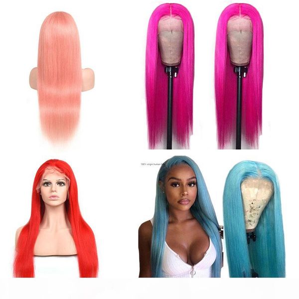 

malaysian human hair 13x4 lace front wigs 12-28inch straight virgin hair wigs 13 by 4 lace front wig grey pink blue red colorful hair, Black;brown