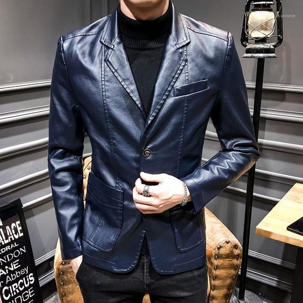 

men's leather jacket 2020 spring and autumn new casual coat korean lapel leather suit blazer outerwear outergarment overcoat1, Black;brown