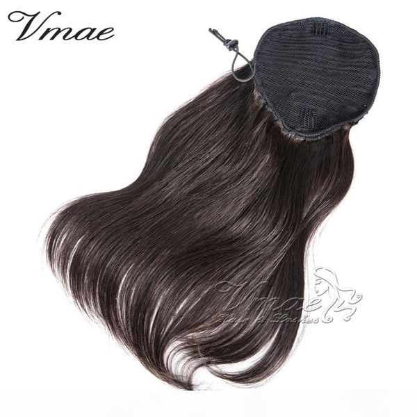 

brazilian 100g 120g 140g 160g natural color straight clip in horsetail unprocessed drawstring ponytails virgin human hair extensions, Black