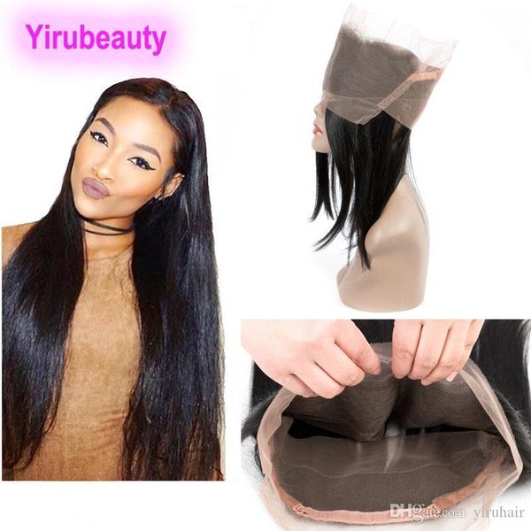 

peruvian unprocessed human hair adjustable lace band pre plucked 360 lace frontal straight hair frontal closures 8-20inch straight hair, Black;brown