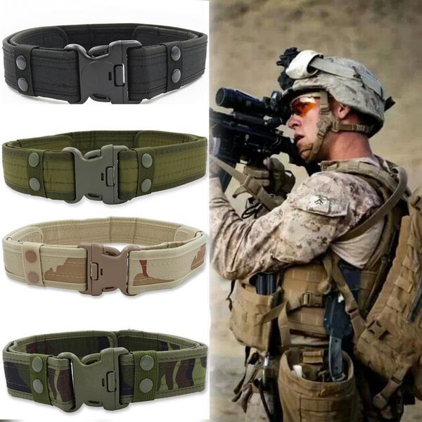 

tactical canvas belt men outdoor army practical camouflage waistband with plastic buckle training equipment, Black;brown