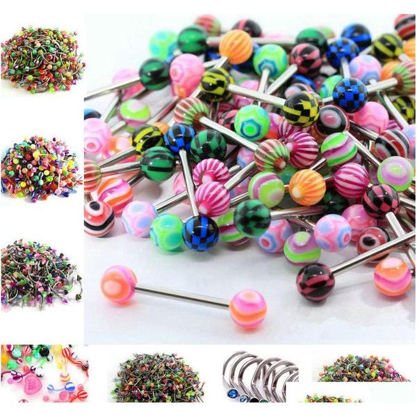 

10pcs/2019 mixed color ball tongue navel nipple barbells rings nose rings bars body jewelry aayp1, Silver