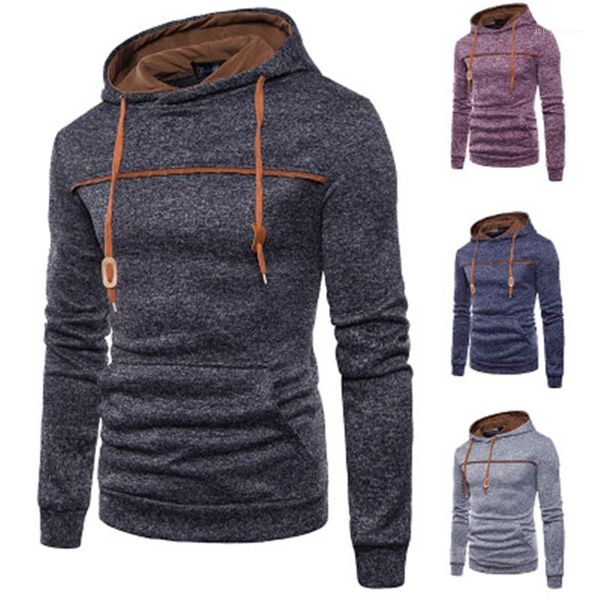 

casual loose with pocket hoodies mens jacquard hoodies fashion trend long sleeve drawstring hooded sweatshirts male spring new fleece, Black