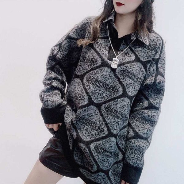 

2021 the neck female version of autumn winter joker retro sweater go5g, White;black