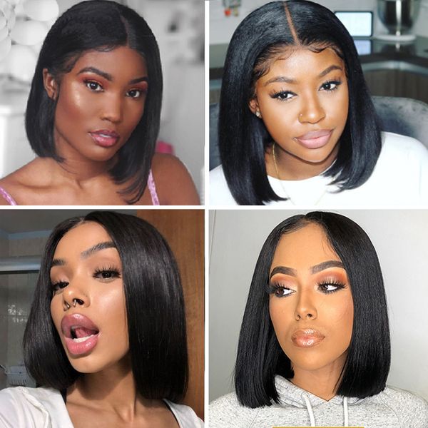 

new bob wig hd lace frontal wig straight hair 13x6 lace front human hair wigs transparent bob lace front wigs 150% short bob wigs, Black;brown