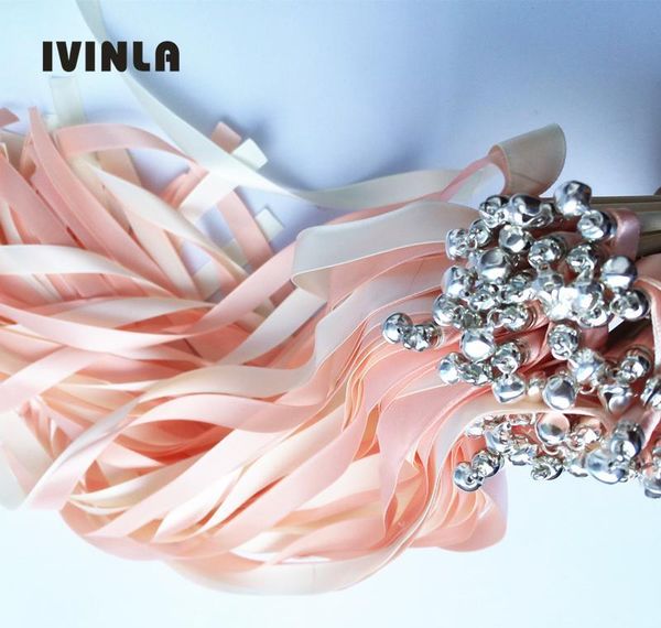 

50pcs/lot coral wedding ribbon stick with sliver bell for jllgir ladyshome