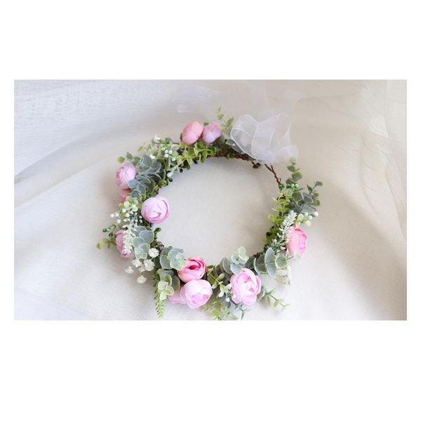 

camellia flower wreath crown festival headband women hair accessories headdress girl floral garland wedding floral qylegy