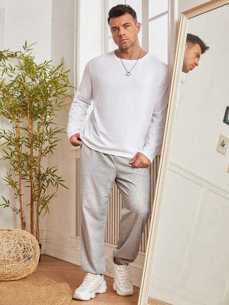 

extended sizes men round neck tee & sweatpants z03k#, Gray