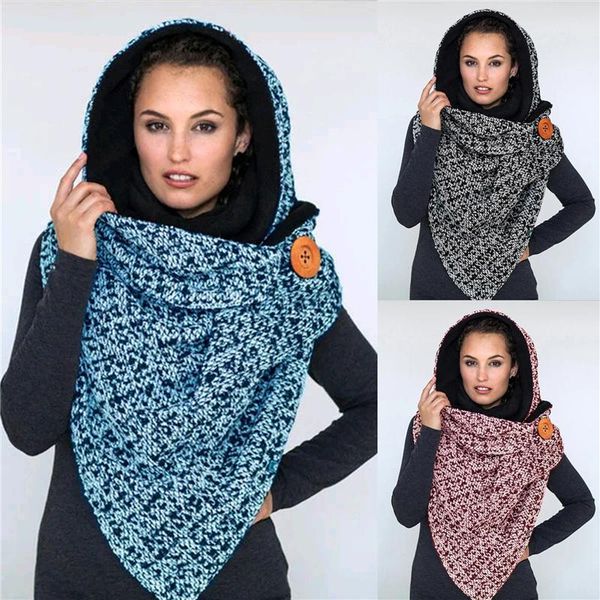 

2021 women winter retro designer scarf wraps women solid metal button soft wrap casual warm scarves shawls british scarves, Blue;gray