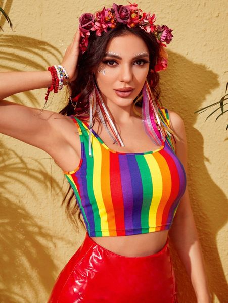 

lgbt rainbow striped print tank b0uj#, White