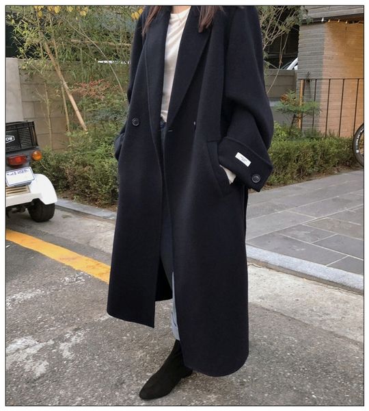 

double sided cashmere women's middle long style fall / winter 2020 new korea east gate same loose sleeve woolen coat, Black