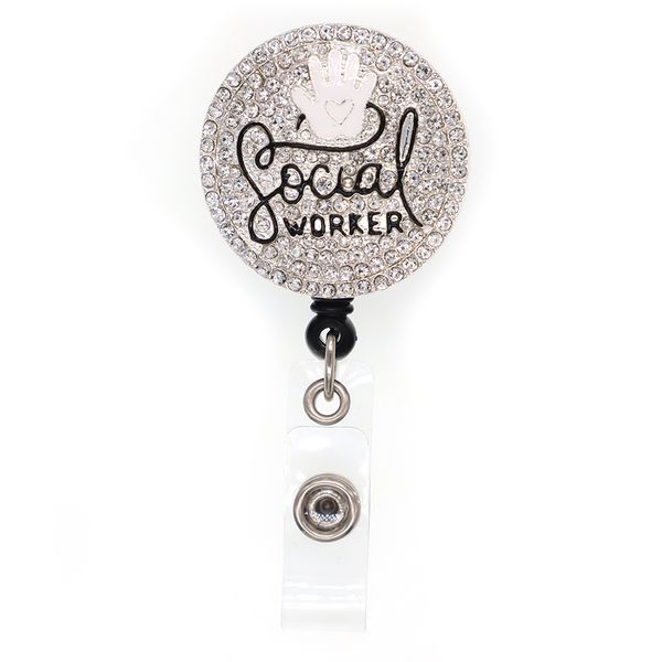 

fashion key rings custom social worker rhinestone retractable id holder for nurse name accessories badge reel with alligator clip, Slivery;golden