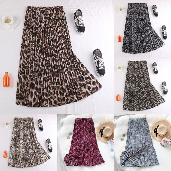 

realeft summer autumn new 2020 elegant floral leopard print tulle long pleated skirts women's high waist loose chic skirt female q1209, Black