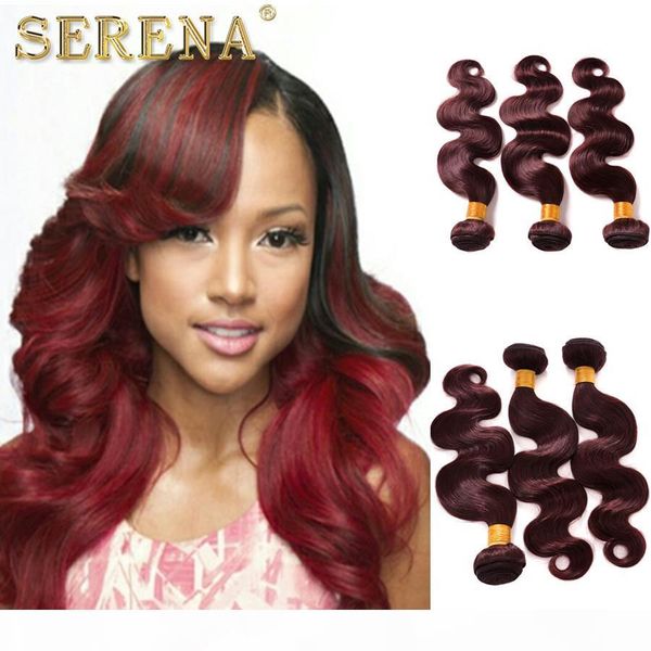 

ombre weave hair bundle colorful tone color 99j burgundy wine red unprocessed body wave brazilian peruvian indian ombre human hair extension, Black
