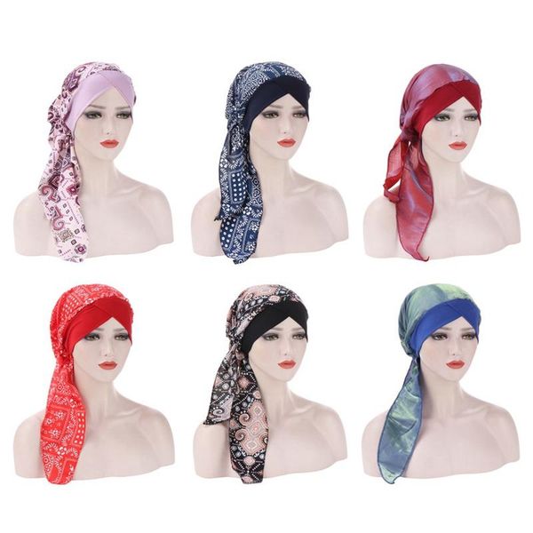 

ethnic clothing muslim women head scarf hijab chemo cap turban pre-tied headwear bandana cancer hair loss headscarf wrap stretch hat, Red