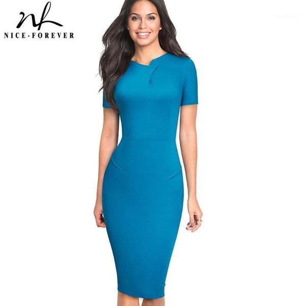 

nice-forever vintage elegant pure color irregular neckline work vestidos business bodycon office party women sheath dress b4961, Black;gray