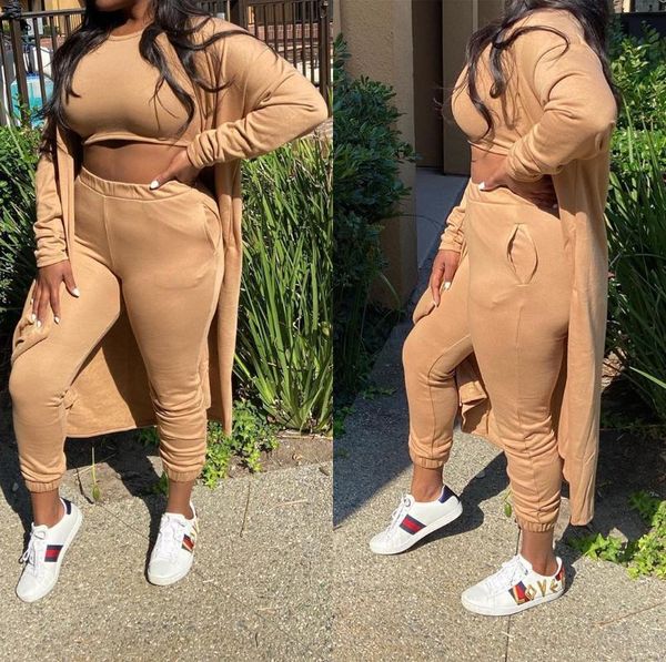 

85ly9273 autumn winter women fashion outdoor casual solid three piece set coat and pants tracksuit sweatsuit outfits, Gray