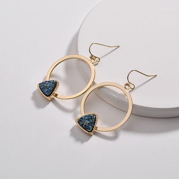 

6 colors triangle resin druzy drusy earrings imitation crystal stone round circle earings gold color brand jewelry women1, Silver